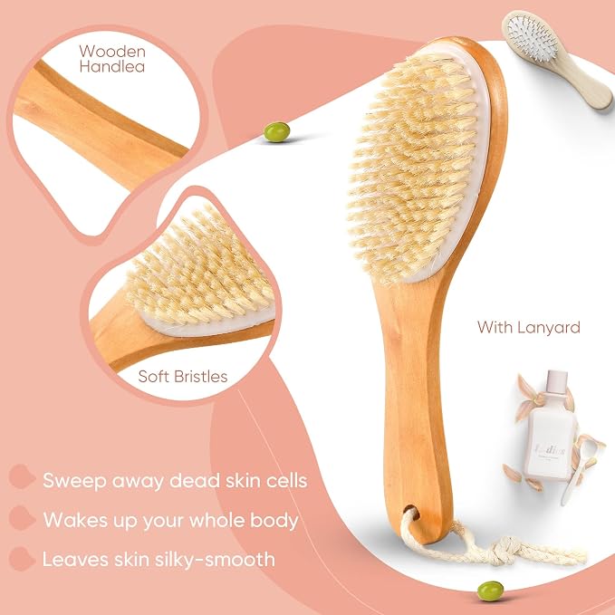 Gerrii 2 Pcs Dry Brushing Body Brush Natural Boar Bristle - Image 3