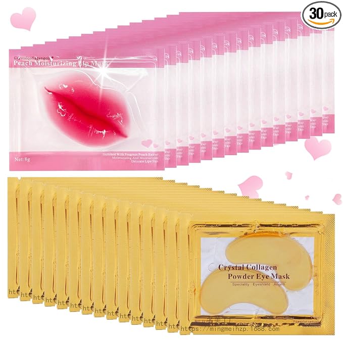 30 Pairs Lip Mask & Eye Mask, 24K Gold Under Eye Patches by Sulily