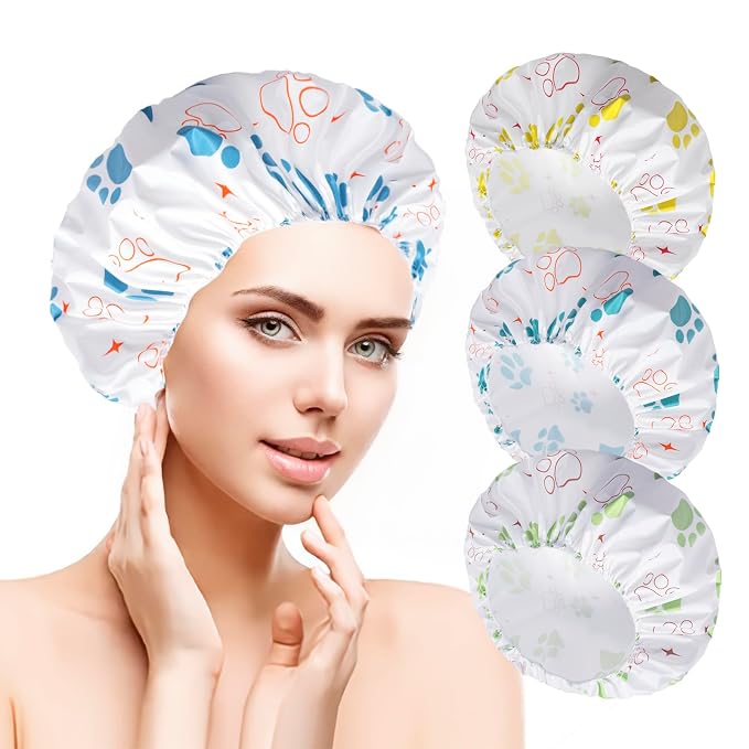 6 PCS Shower Caps for Women, Double Side Waterproof Shower Cap, Reusable - Image 6