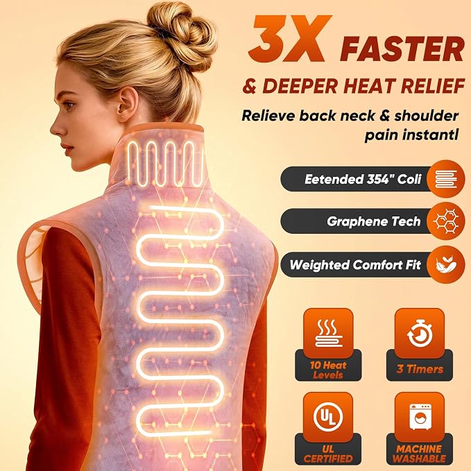 Heating Pad for Back, Neck & Shoulders, 2.7lb Weighted Graphene Electric - Image 2