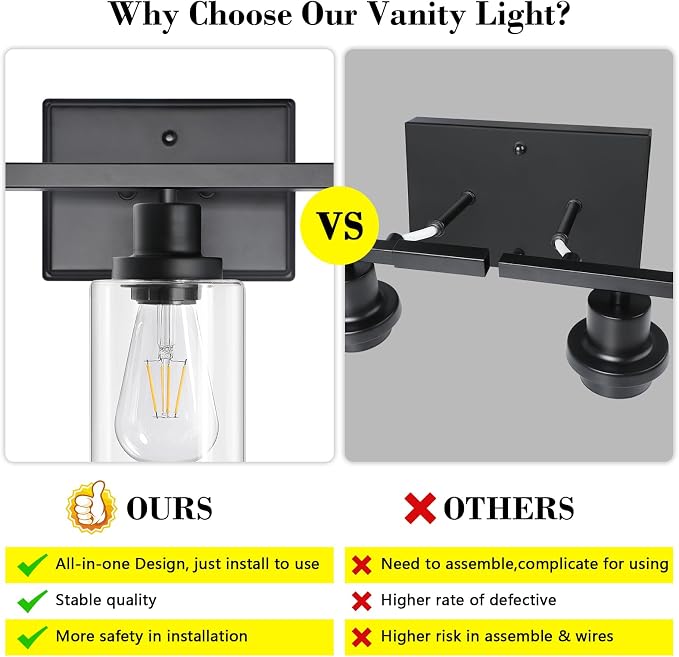 Ascher Bathroom Vanity Light Fixtures, 3 Light Wall Sconces Lighting - Image 3