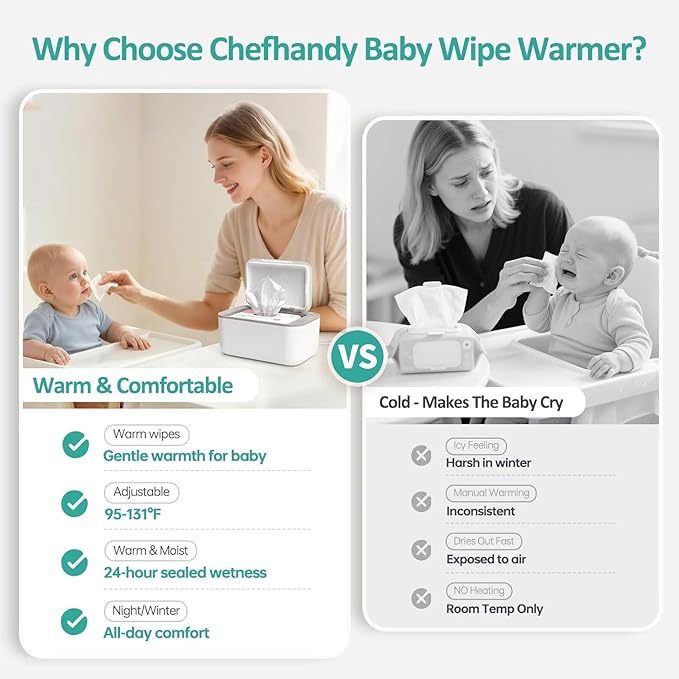 Chefhandy Baby Wipe Warmer, 3-Level Temperature Control, Silent & Even Heating - Image 3