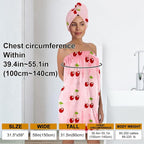 Women’s Cherry Print Bath Wrap and Hair Towel Set, Soft Absorbent Microfiber - Image 3