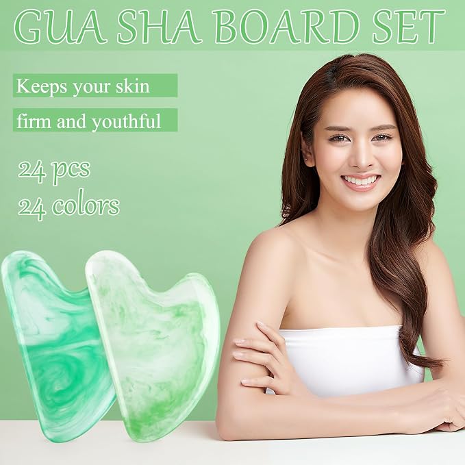 Sherr 24 Pcs Gua Sha Facial Tool Resin Gua Sha Massage Tool Heart Shaped Facial - Image 7