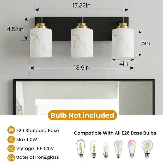 3-Light Bathroom Light Fixture, - Image 5