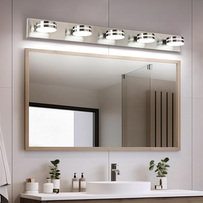 Brushed Nickel Bathroom Light Fixtures Over Mirror, 5-Light Bathroom Vanity - Image 7