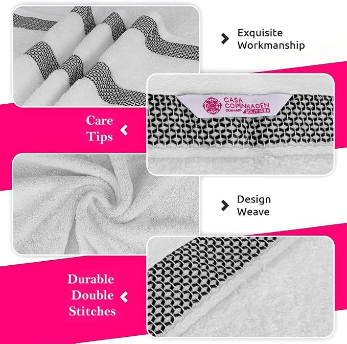 CASA COPENHAGEN Solitaire 6Pcs 100% Egyptian Cotton Large Designer Towels Gift - Image 3