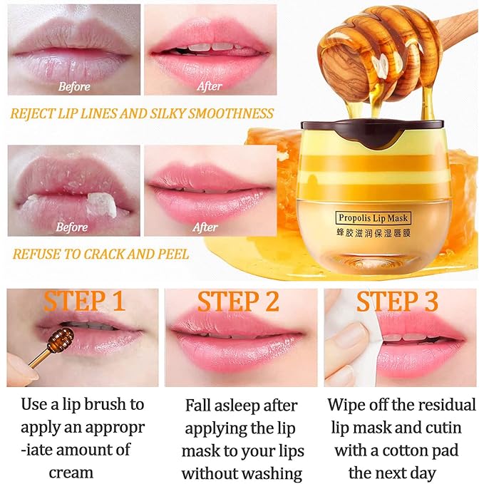 2 Pcs Bee Lip Balm Honey Pot, Honey Lip Mask Propolis Moisturizing Hydrating - Image 4