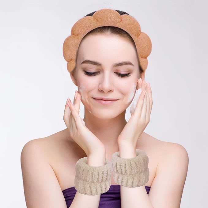 Beleki Spa Headband for Washing Face Wristband Set Sponge Headband Makeup - Image 4