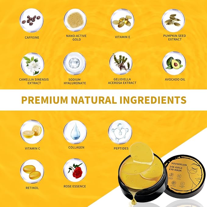 Under Eye Patches For Puffy Eyes 70PCS, 24K Gold Eye Mask For Dark Circles and - Image 3