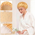 Waterproof Shower Caps for Women, Solid Color Dual-Layer Elastic Band Design - Image 4