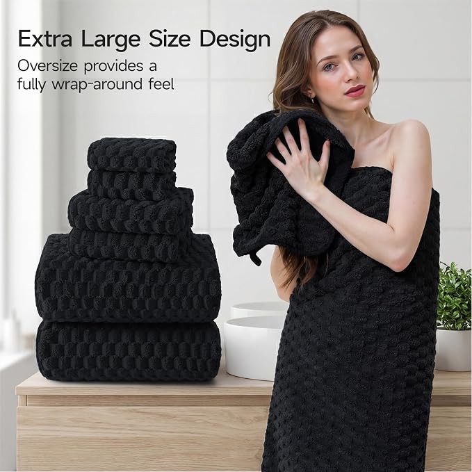 REDKISS Black Microfiber Towels Set of 6-35x70 Inches Oversized Bath Sheets - Image 7