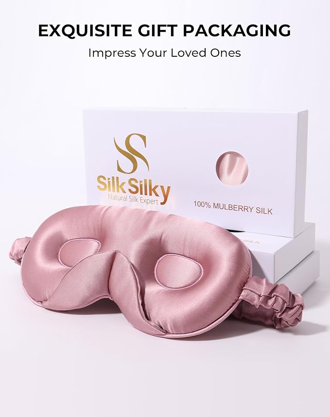 SilkSilky 100% 22 Momme Mulberry Silk Sleep Mask – Upgraded 3D Contoured Eye - Image 8