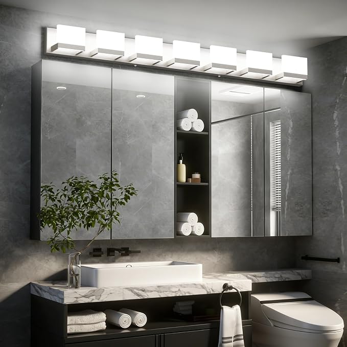 Tipace 7 Lights LED Modern Vanity Light Brushed Nickel Bathroom Lighting - Image 6