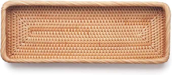 Rattan Bathroom Vanity Trays Toilet Tank Baskets Long Narrow Hand Towel Storage - Image 3