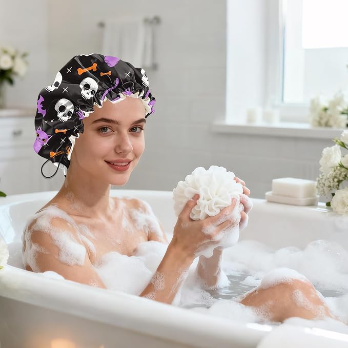 Shower Cap Reusable Double Layer Adjustable Elastic Waterproof EVA Hair Bath - Image 7