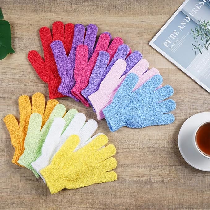 10 Pairs Exfoliating Gloves, Made of 100% Nylon, 10 Colors Double Sided - Image 6