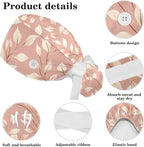 Scrub Caps Women Ponytail Cute Pink and White Leaves Caps Bouffant Working Hat - Image 4