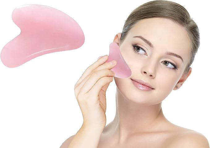 Rose Quartz Gua Sha and Jade Roller Set – Guasha Face Massage Tool Lymphatic - Image 2