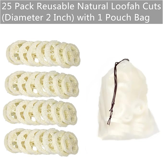 25Pcs Natural Loofah Slices of 2In, Reusable Natural Loofah Cuts - Image 2