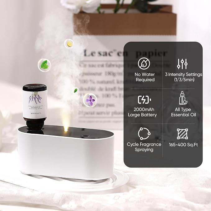 Lecdura Waterless Diffuser for Essential Oil, Battery Operated Scent Air - Image 2