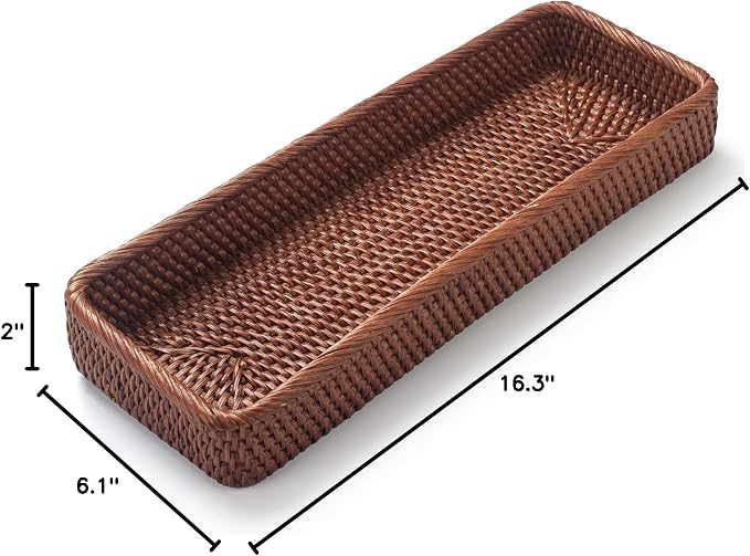 Rattan Bathroom Vanity Trays Toilet Tank Baskets Long Narrow Hand Towel Storage - Image 8