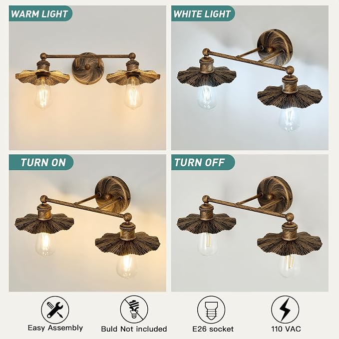 ZGLAOJT 2 Light Vintage Vanity Light Oil Rubbed Bronze Bathroom Light Fixtures - Image 4