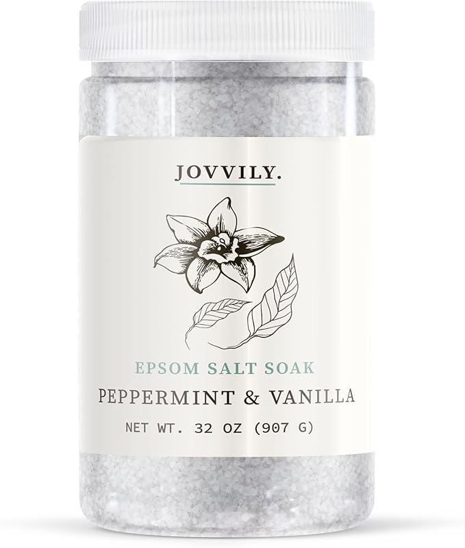 Jovvily Peppermint & Vanilla Epsom Salt - 2 lb - Scented Soaking Solution by Jovvily