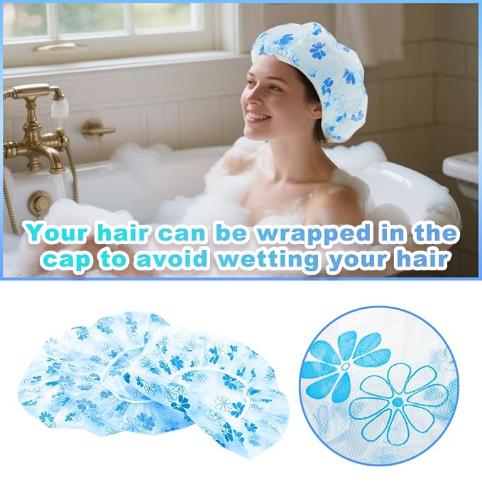 18 Pack Shower Caps for Women, Waterproof Reusable & Disposable Adjustable Bath - Image 5