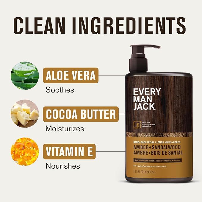 Every Man Jack Mens Amber + Sandalwood Hand & Body Lotion - Image 5