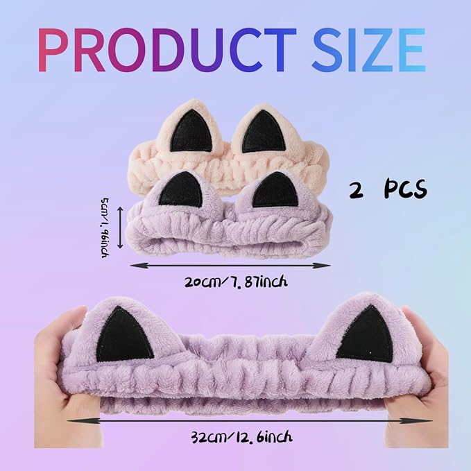 2 PCS Cute Cat Ear Spa Headband - Image 2