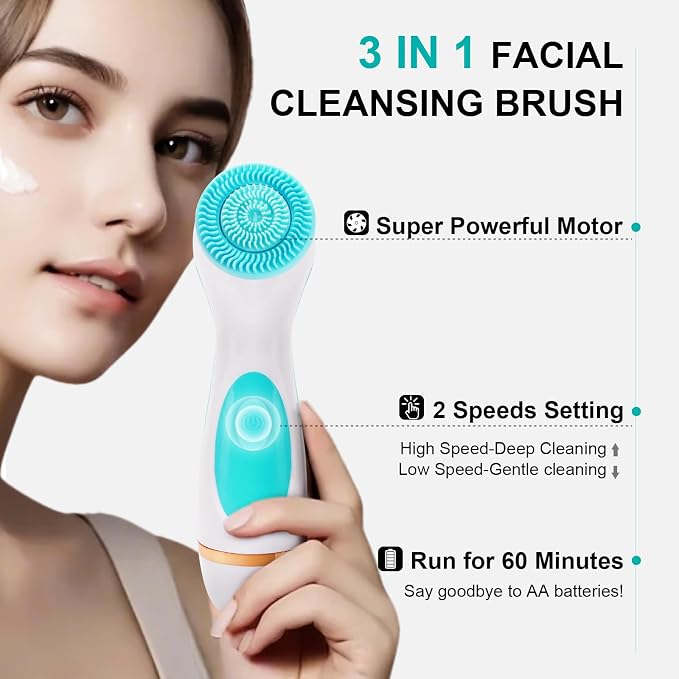 Facial Cleansing Brush, 3 in 1 Electric Face Scrubber - Image 2