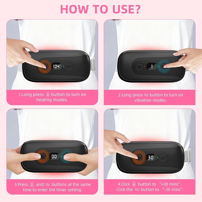 Portable Heating Pad Period Cramps: 2 Timer 6 Heat Levels 6 Vibration Modes - Image 3