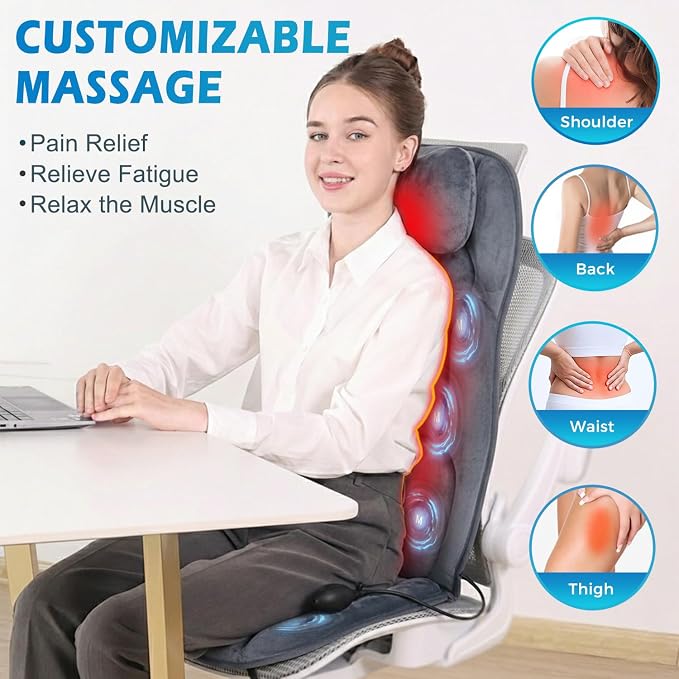 Back Massager with Heat, Full Body Massage Pad with Pillow Neck Support - Image 2