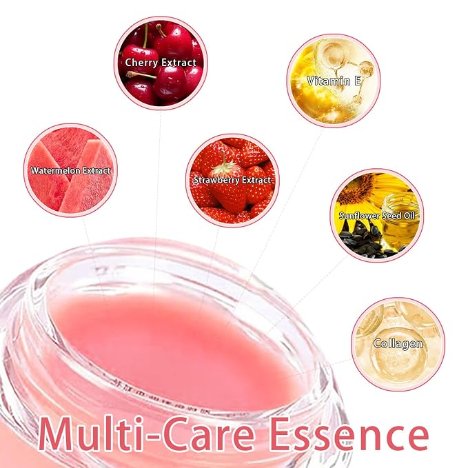 3 PCS Bee Lip Balm Honey Pot, Watermelon & Cherry & Strawberry Lip Mask - Image 5