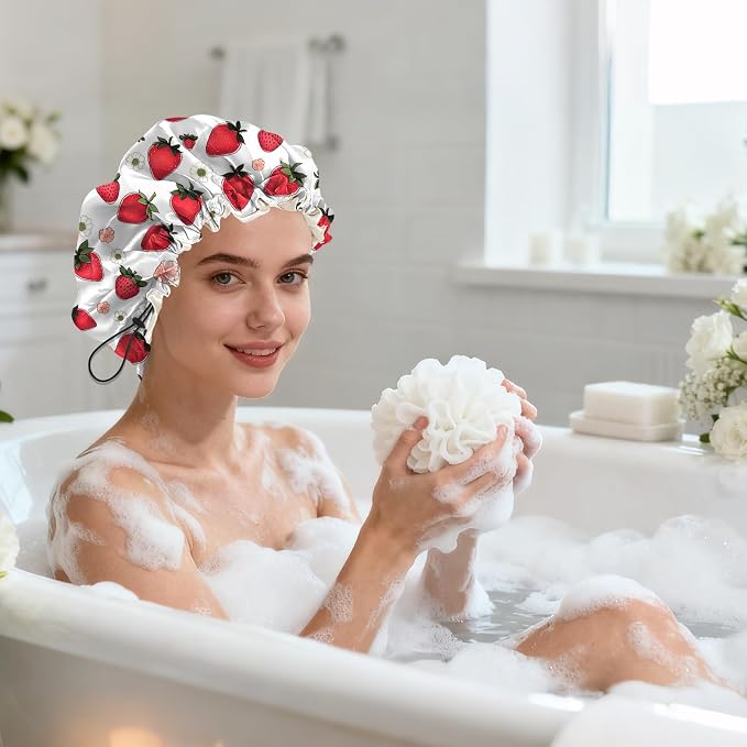 Shower Cap Reusable Double Layer Adjustable Elastic Waterproof EVA Hair Bath - Image 7