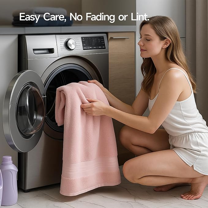 REDKISS Pink Bath Towels Set of 4, Extra Large Bath Sheets 27 X 59 Inches - Image 7