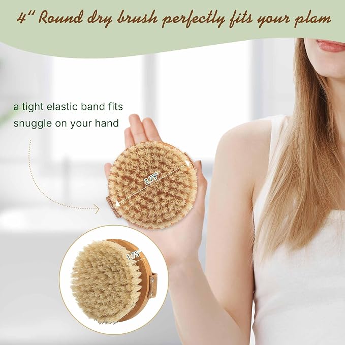 Dry Body Brush Set for Lymphatic Drainage, Round Boar Bristle Dry Brushing Body - Image 7