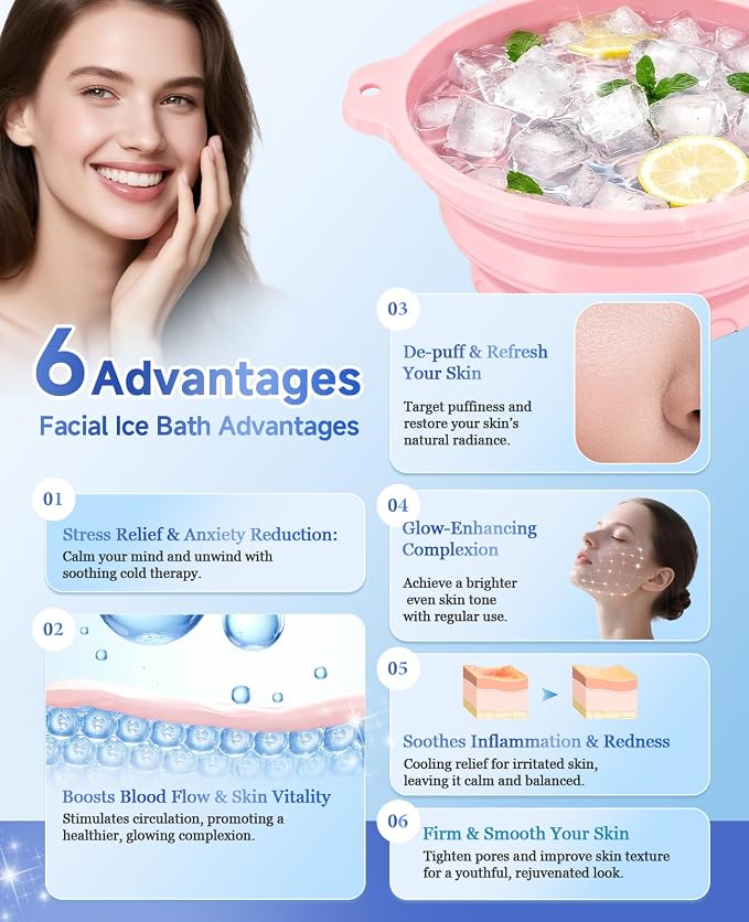 Face Bowl for Ice with Built-in Ice Tray Collapsible Silicone Facial Ice Bath - Image 5