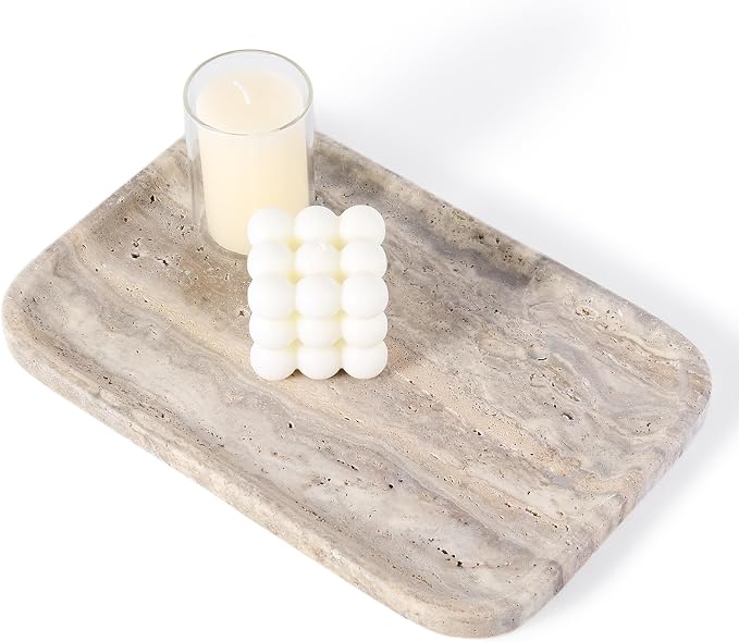 Karibiber Marble Vanity Trays, Travertine Bathroom Tray, Decorative Tray by Karibiber