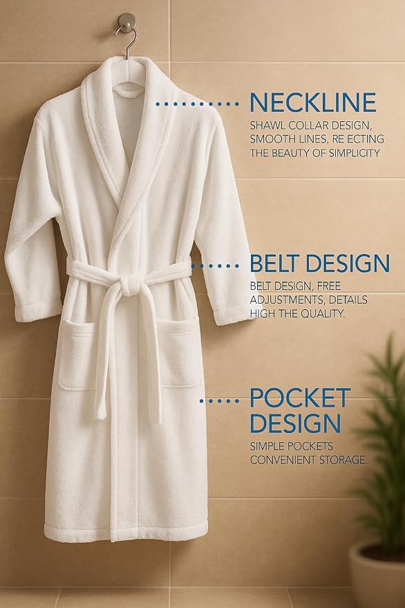 BIOLINEN 100% Cotton Terry Shawl Collar Bathrobe - Image 6