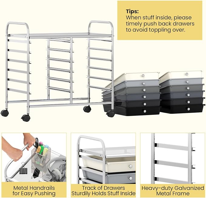 Giantex 12 Drawers Rolling Cart, Mobile Storage Drawer Cart, Classroom - Image 6