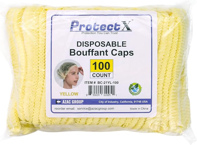 ProtectX 100-Pack Yellow Disposable Hair Nets, Elastic Head Cover, Bouffant Caps - Image 4