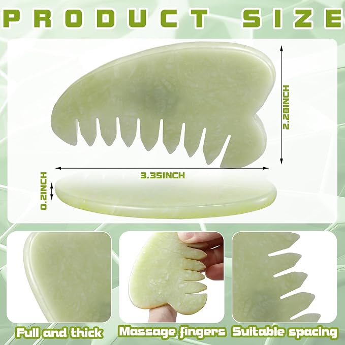 Geiserailie 2 Pcs Jade Combs Esthetician Supplies Massage Stone Hair Gua Sha - Image 2