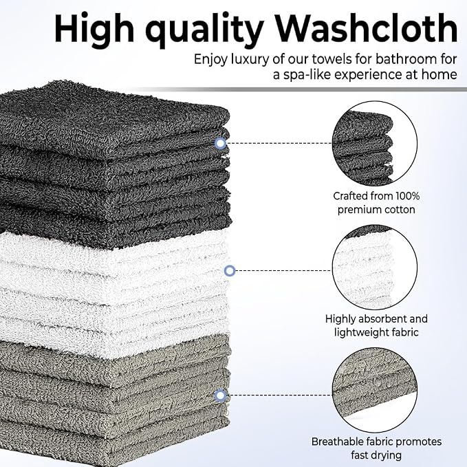 QUBA LINEN 100% Cotton Washcloth Set – Soft, Absorbent Face Towels - Image 2