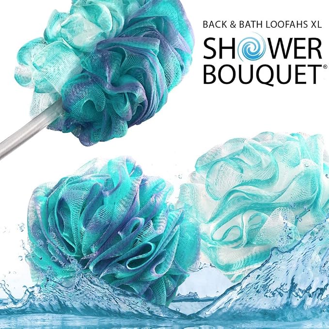 SHOWER BOUQUET 2-Sided-Loofah-Back-Scrubber & Bath-Sponge Set // - Image 4