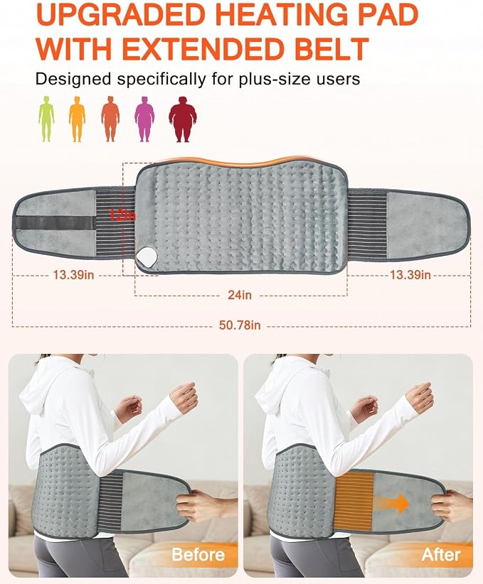Heating Pad for Back Pain Relief, Extra-Large 12"x24"+26" Extendable Electric - Image 2