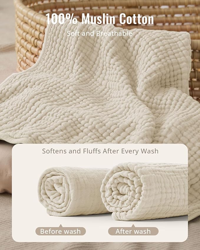 Blissful Diary Muslin Baby Hooded Towel 2 Pack, Soft & Absorbent Bath Towel - Image 2