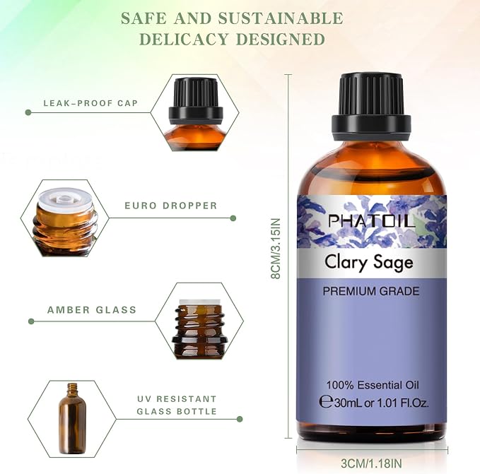Clary Sage Essential Oil, 1.01Fl.Oz PHATOIL Pure Essential Oil Singles - Image 5