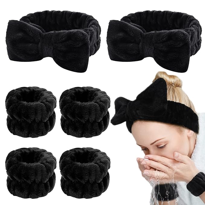 WHAVEL 6PCS Spa Headband and Wristbands Set, Face Wash Headband Wrist Bands by Whavel